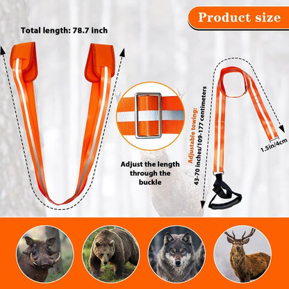 Vecacosic Deer Drag Strap And Harness Heavy Duty Safety Reflective Orange Deer Dragging Rope with Widen and Extended Shoulder Pads, Hunting Accessories Gift for Hunters, 500lbs Load Capacity