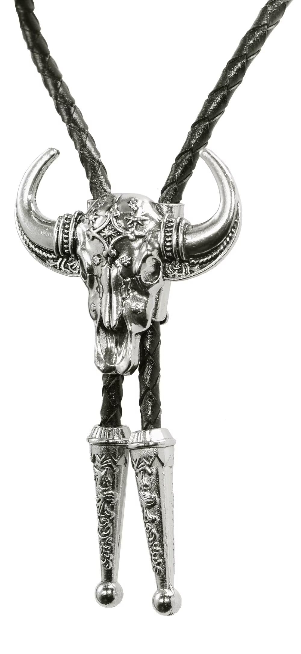 GURANSE 3D Silver Bull Skull head Bolo tie With Cowboy Western Style Necktie