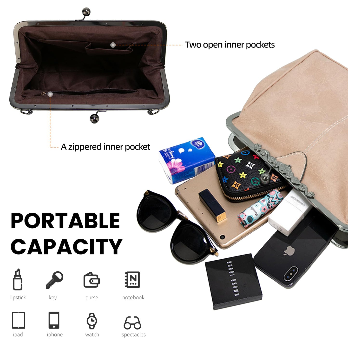 CIVECHOL Purses for Women Vegan Leather Women's Handbag Crossbody with Kiss Lock Satchel Evening Clutch Purse Vintage Tote