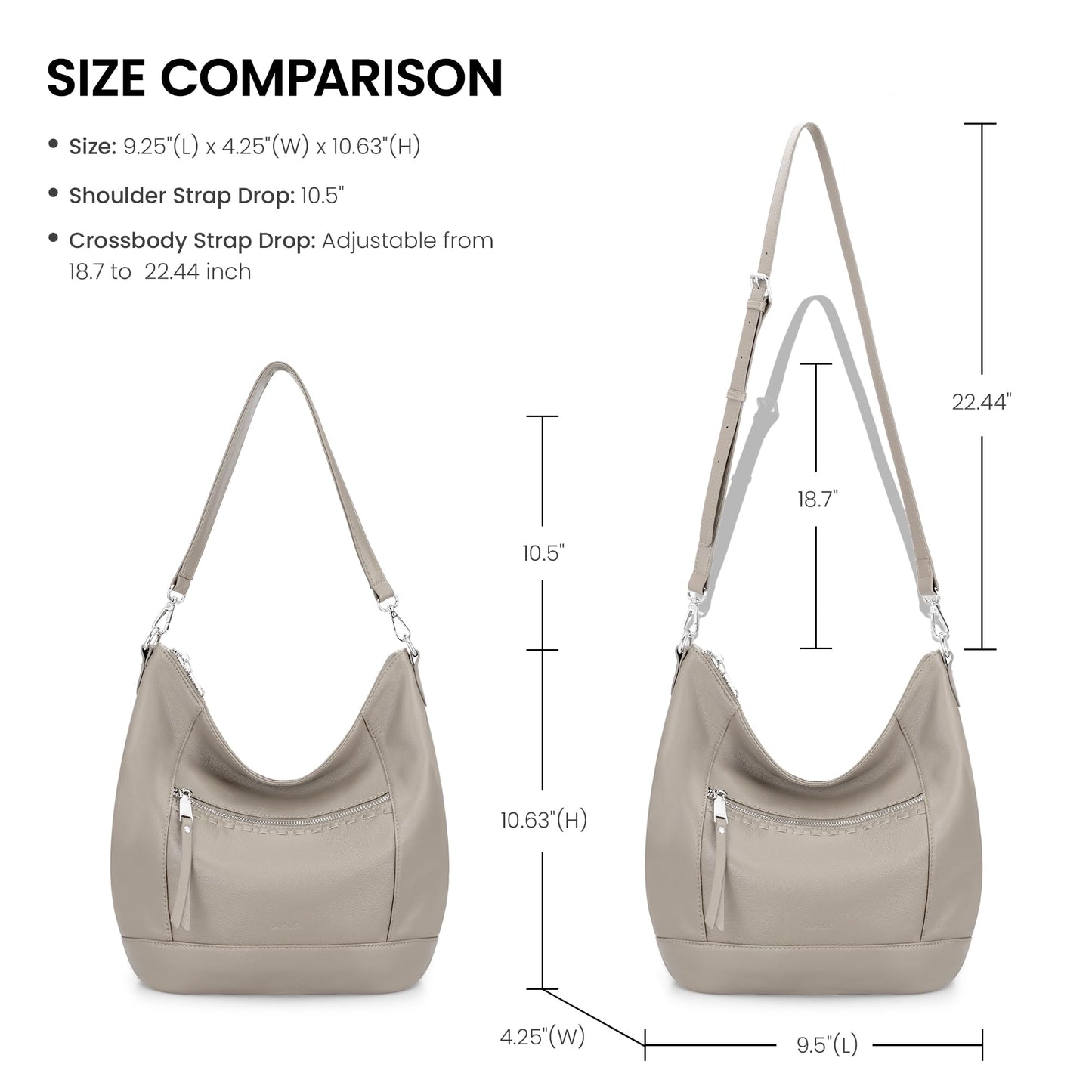 befen Soft Shoulder Purses for Women Genuine Leather, Medium Crossbody Hobo Purses for Women, Ladies 100 Percent Real Leather Purse, Lightweight Shoulder Handbags Beige Grey
