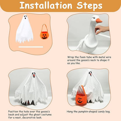 VERTUPET Halloween Ghost Costume for Garden Goose, 23" Outdoor Goose Outfit with Pumpkin Felt Bag, Holiday Yard Decor Accessories