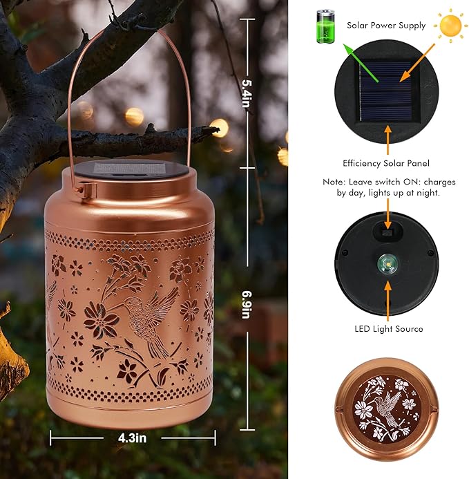 Solar Lanterns Outdoor Garden Decor- Hummingbird Solar Lights Waterproof Decorative Gifts for Women Mom Grandma Hanging Hummingbird Lights Gardening Gift for Outside for Yard, Patio, Backyard, Farm