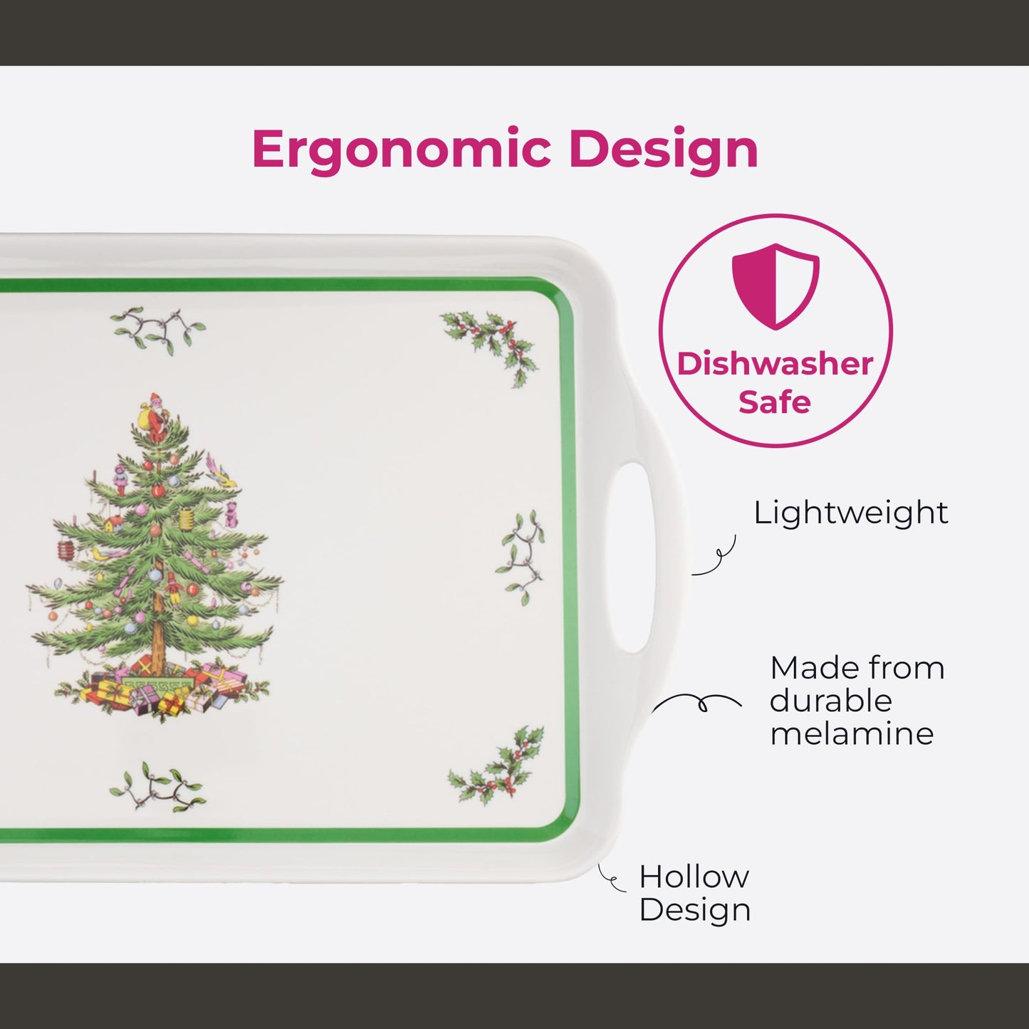 Spode Melamine Serving Tray - (18.9" x 11.6") Rectangular Durable Platter with Exclusive Art Print, Strong & Lightweight Kitchen & Dining Table Accessory for Everyday Meals & Snacks