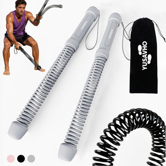 Ropeless Battle Ropes - Portable Cordless Workout Sticks for HIIT | Home Gym Exercise Equipment (Grey)