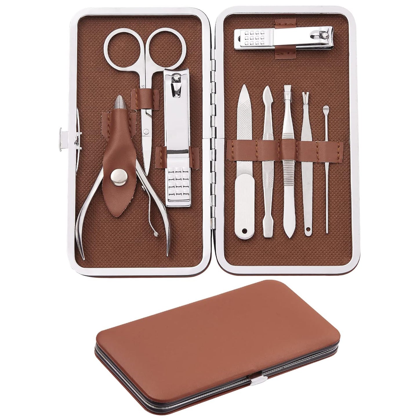 FAMILIFE Manicure Set, Nail Professional Kit Manicure Kits Nail Clipper Sets, 13PCS Stainless Steel Pedicure Sets Mens Grooming Tool, with Brown Leather Travel Case for Men