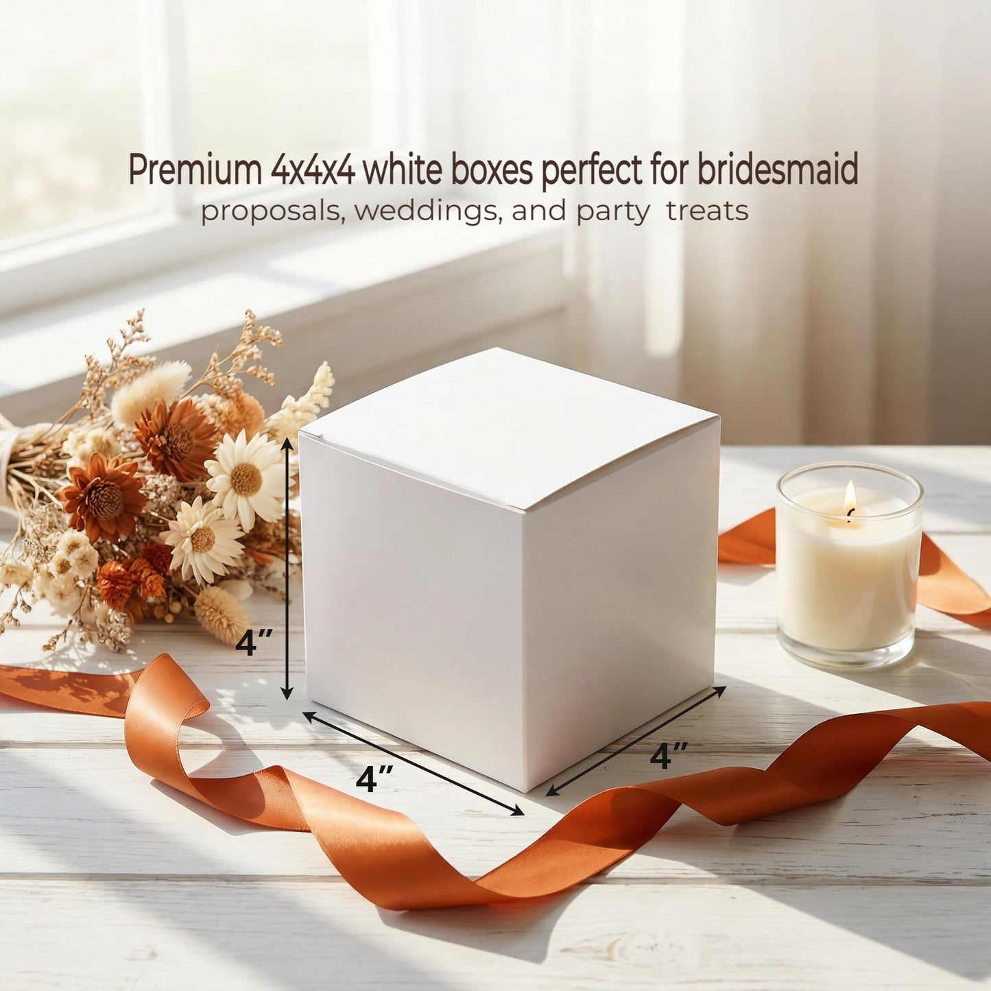Jucoan 100 Pack White Paper Gift Boxes with Lids, 4 x 4 x 4 Inch Gift Wrapping Box Party Favor Box Goodies Treat Boxes Candy Boxes for Wedding, Bridesmaids Proposal, Birthday, Graduation, Father's Day
