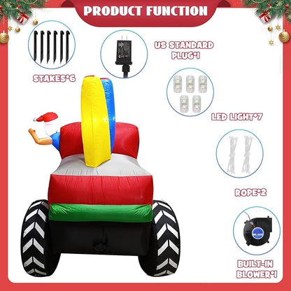 7FT Long Christmas Inflatables Monster Truck Outdoor Decorations, Xmas Blow up Santa Driving Monster Truck, Inflatable Outside Decor for Yard Garden Lawn Party Indoor Home
