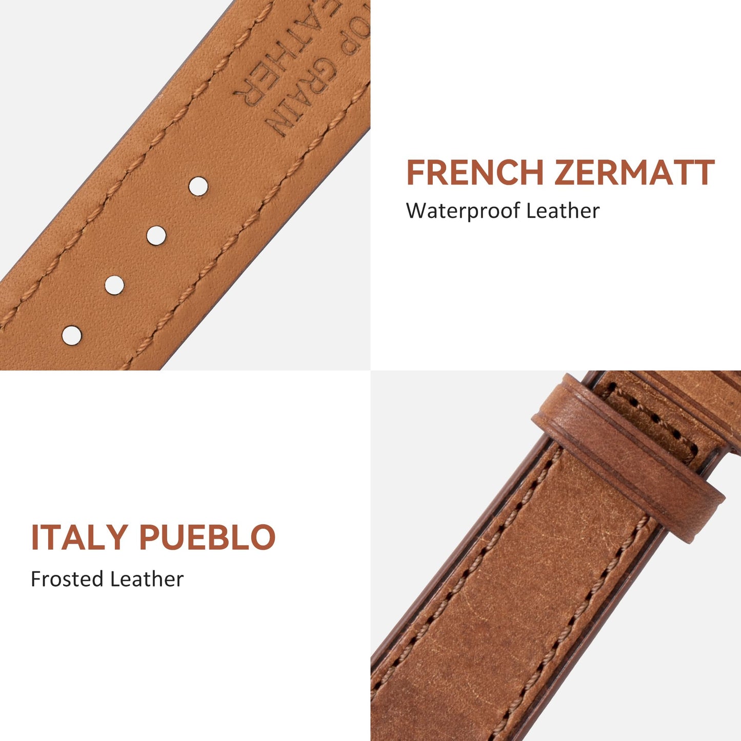 EACHE 20mm Leather Watch Band for Men, Italy Pueblo Top Grain Leather Watch Straps Quick Release Tan