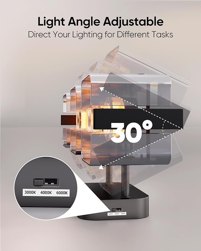 JACKYLED Bathroom Light Fixture, Modern 4-Light Vanity Lights with Art Glass Shades, 3 Color Temperatures LED Bathroom Lighting Fixture Over Mirror, 20W 1200 Lumen 30° Adjustable, Ash Gray Glass