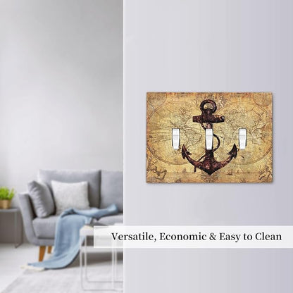 Anchor Nautical Vintage Map 3 Gang Light Switch Covers Triple Toggle Wall Plate Decorative Switchplate Electrical Faceplate for Office Livingroom Home Decor