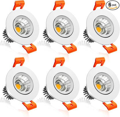 inShareplus 2 Inch LED Downlight, 3W Recessed Lighting COB Dimmable, 4000K Natural White, CRI80, Ceiling Lights with LED Driver, 6 Pack