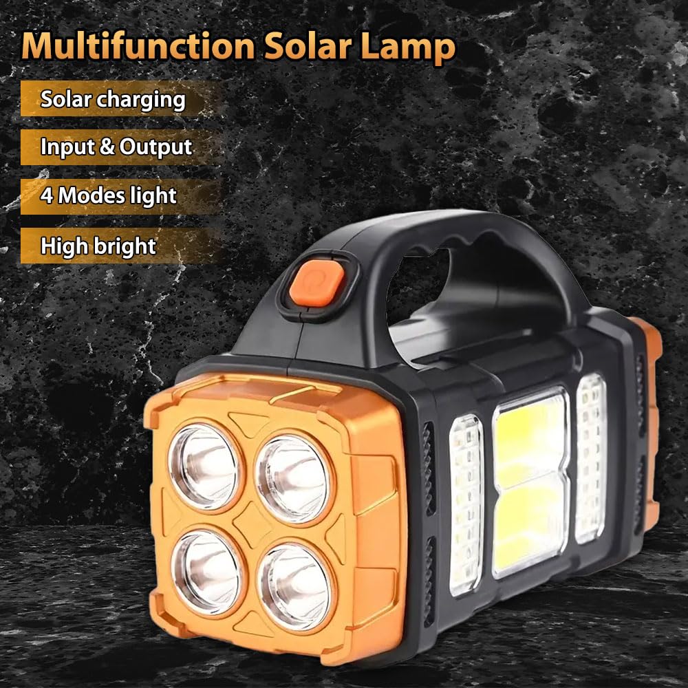 IFTHFOUR High Lumens Solar Flashlight, USB-C Rechargeable, Waterproof Handheld Searchlight, Golden, Model LP-236263