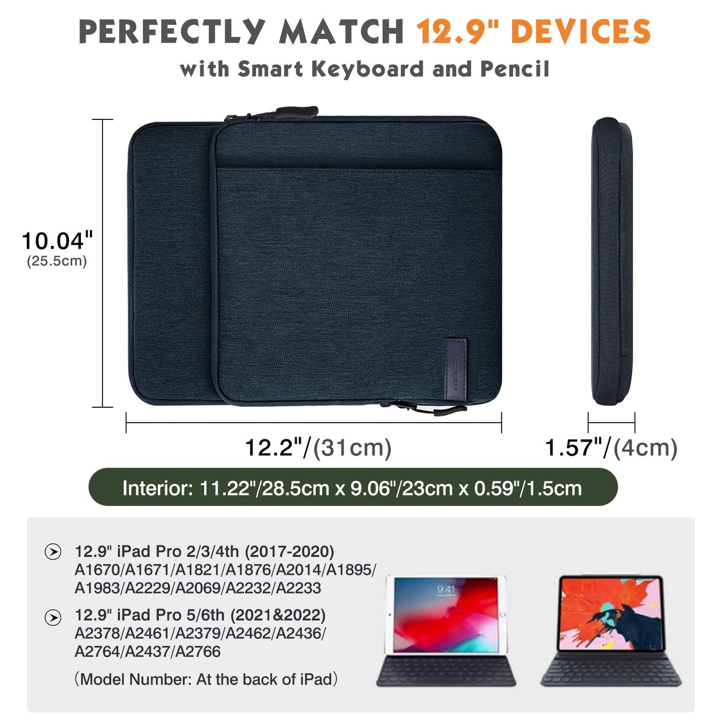 MoKo 10-13 Inch Tablet Sleeve Bag Carrying Case with Pockets Fits New 13-inch iPad Air M4 2026 & Pro M5,Pro 12.9/11,iPad 10th/Air 5/4th 10.9,i-Pad 7/8/9th 10.2, Galaxy Tab S8+/S9+ 12.4, Indigo