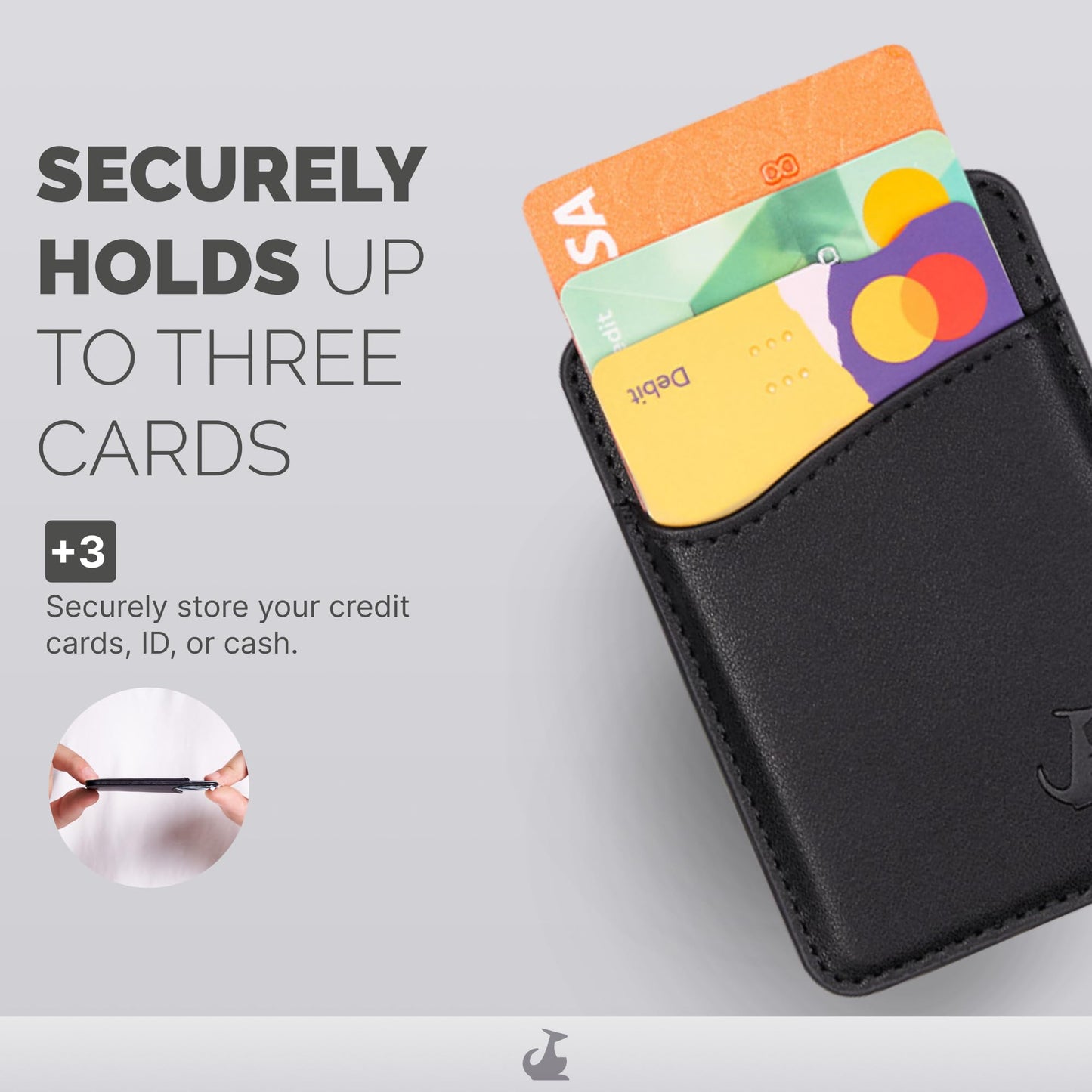 Wallaroo Premium Leather Cell Phone Wallet Stick On - Android and iPhone Wallet and Card Holder for Women and Men - Durable with Non-Slip Lining Secures Up to 3 Cards