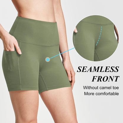 baleaf Biker Shorts Women Yoga Gym Workout Spandex Running Volleyball Tummy Control Compression with Pockets Soft 5" Navy Green XS