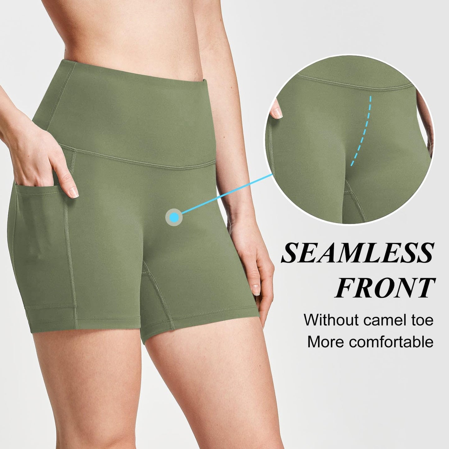 baleaf Biker Shorts Women Yoga Gym Workout Spandex Running Volleyball Tummy Control Compression with Pockets Soft 5" Navy Green M