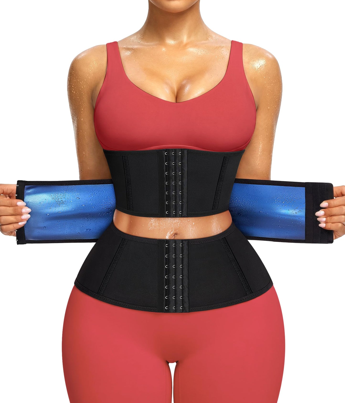 Junlan Waist Trainer for Women Belly Fat Sweat Band Cincher Waist Trimmer Tummy Sweat Belt Stomach Wrap Sauna Suit Binder Corset, Black L