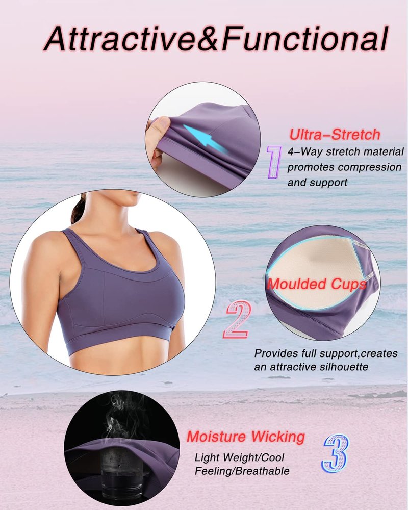 RUNNING GIRL High Impact Sports Bras for Women,Racerback Bra Workout Crop Tops for Women(WX2667 Purple,3XL)