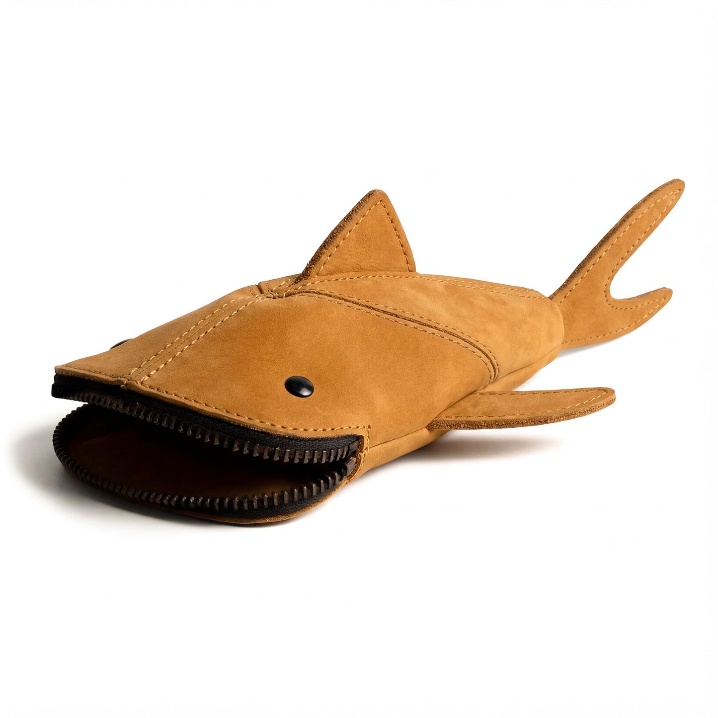 Hide & Drink, Leather Pouch Pencil Bag, Coin Purse, Scissors Case, Shark Cable Holder, Phone Case, Wallet, Makeup, Stuffed Animal, Handmade (Old Tobacco)