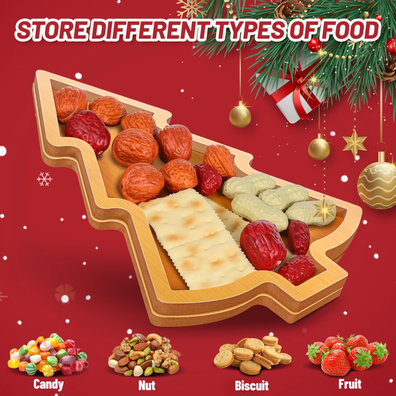 MAGICLULU 1pc Wooden Christmas Tree Serving Tray Wooden Appetizer Tray Christmas Serving Dish Tree Snack Candy Dish Plate for Home Kitchen (Size C