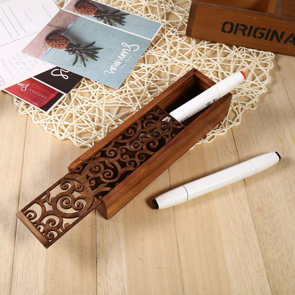 Joyzan Wooden Pen Box, Wood Pencil Storage Case Retro Stash Organizer Removable Cover Rectangular Ballpoint Pen Display Holder Gift Desktop Office Necklace Bracelet Jewelry Cosmetic