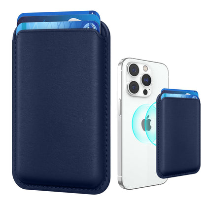 Amzone Magnetic Wallet Cell Phone Card Sleeves for Phone Case with Mag-Safe, Stronger Magnetic RFID Leather Phone Wallet Stick on Series of iPhone 15/14/13/12, Indigo Blue