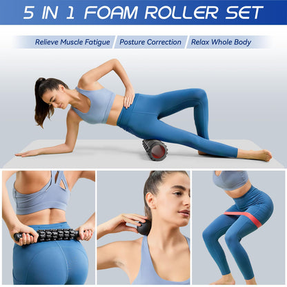 Foam Roller High Density Foam Roller Set for Deep Tissue Muscle Massage, 18" Trigger Point Fitness Exercise Massage Roller, Self-Myofascial Release for Whole Body (Black-18(2 in 1))