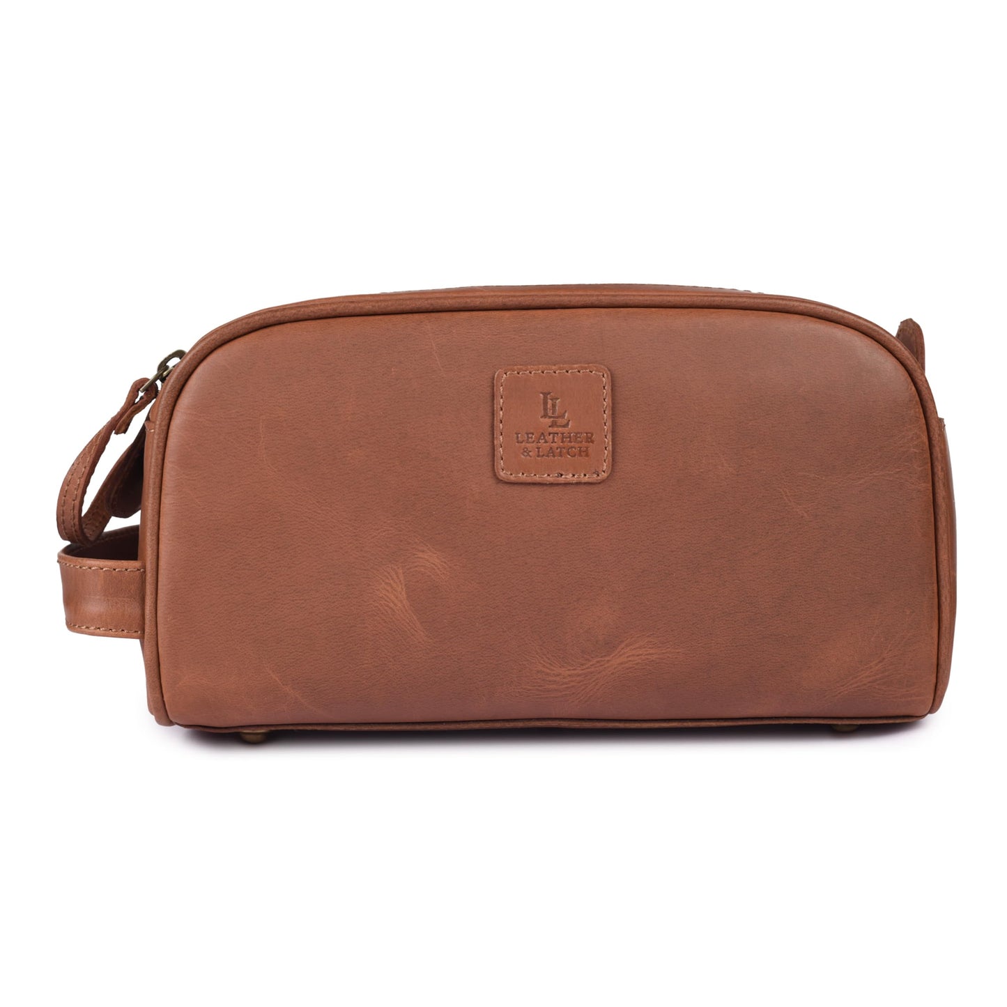 Leather Toiletry Travel Bag with Waterproof Lining, Large Capacity Vintage Dopp Kit, Shaving & Cosmetic Organizer for Men & Women - Tan