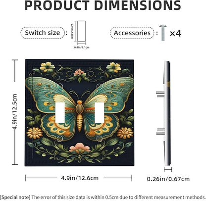 Butterfly Ornate with Flower Light Switch Covers Double Toggle 2 Gang Wall Plate Dual Decorative Switchplate Electrical Faceplate for Farmhouse Decor