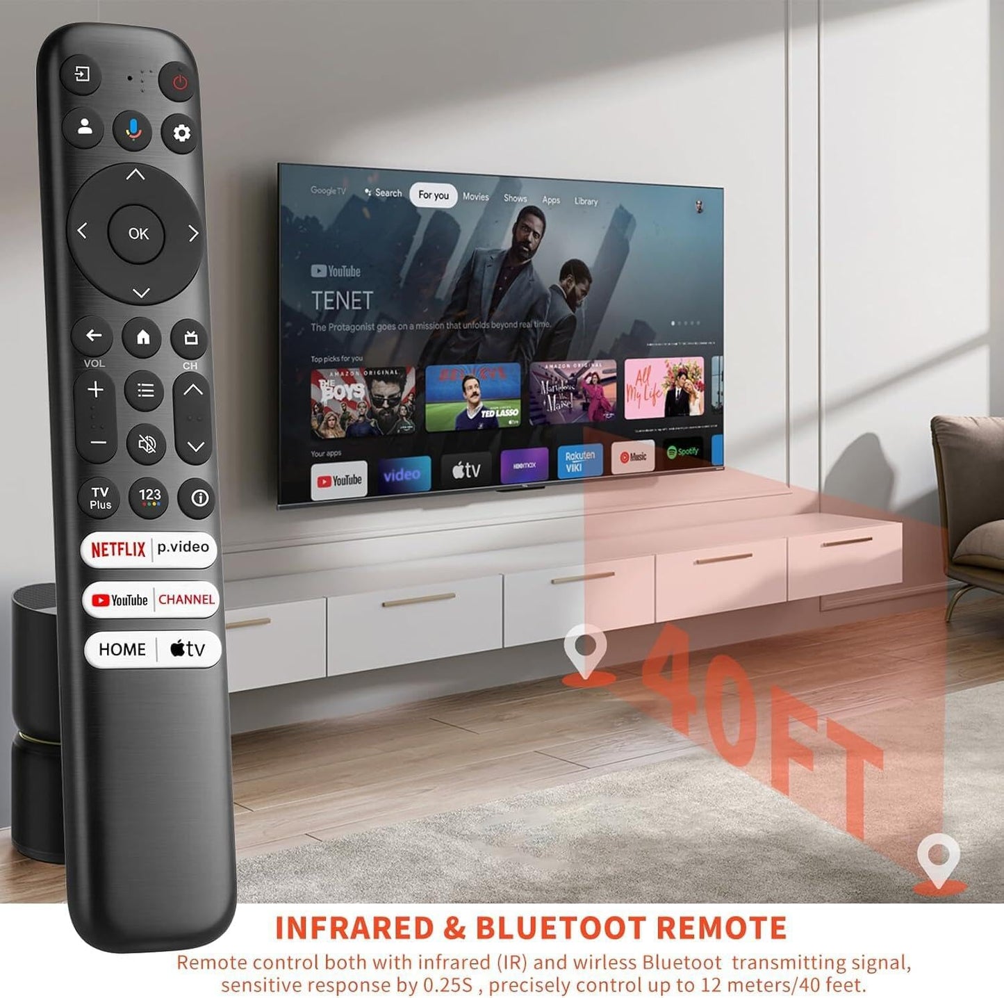 Voice Replacement Remote for TCL Google TV Remote, Compatible with TCL Q6/Q7/QM8/S3/S4 Series（Not Applicable to Roku TVs）