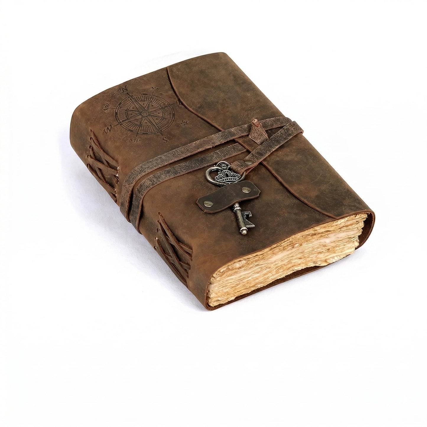 cuero Compass Vintage Leather Journal Antique Handmade Leather Bound Journal with Deckle Edge Paper Diary Leather Sketchbook Drawing Journal Notebook Great Gift Men & Women (Vintage Brown, 4X6 Inch)