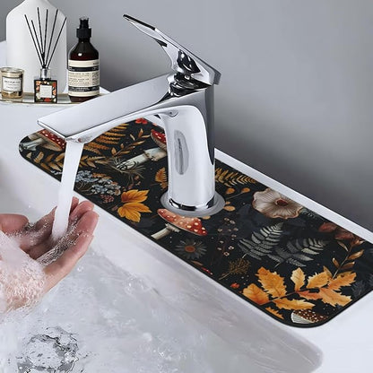 Faucet Draining Mat For Kitchen Sink, Mushrooms Ferns Wildflowers Diatom Mud