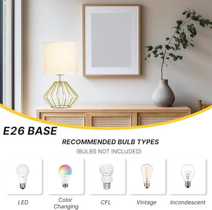 Hamilyeah Table Lamps Set of 2, Gold Bedside Lamps with On/Off Switch, Industrial Night Stand Lamps with Linen Beige Fabric Shade, Simple Modern Lamp for Bedroom, Living Room