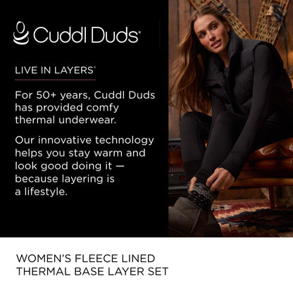 Cuddl Duds Womens Heavyweight Fleece 2 Piece Long Sleeve Thermal Underwear Set – Shirt & Leggings Base Layer for Cold Weather – Winter Clothing Long Johns Lounge Sets for Women, Mauve Pink, L