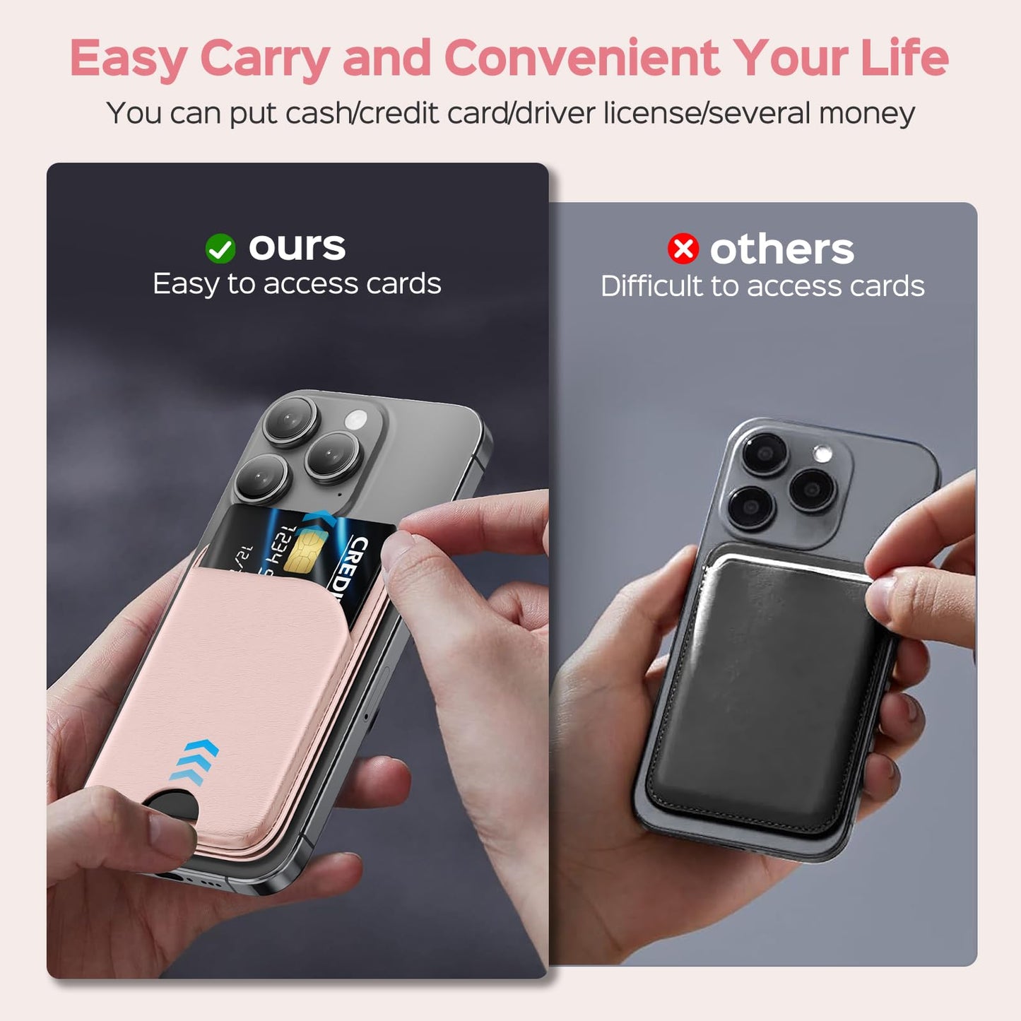 Mag-Safe Wallet Magnetic Wallet for Phone Lightweight Magnetic Phone Pouch Stand Adjustable Leather Mag-Safe Card Holder for iPhone 17/16/15/14/13/12 Series, Not for iPhone 13/12 Mini (Black)