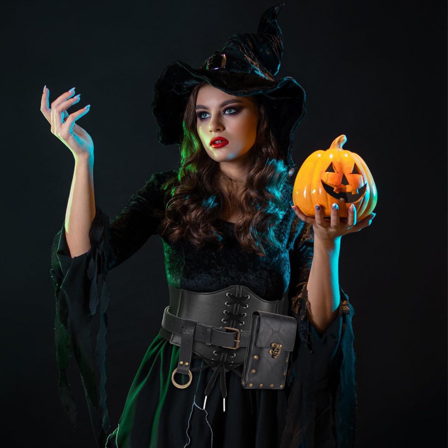 Magibag Women Renaissance Corset Belt Pouch Halloween Medieval Renaissance Costume Accessories (Black Skirt Hike Set, L/Waist 32"-43")