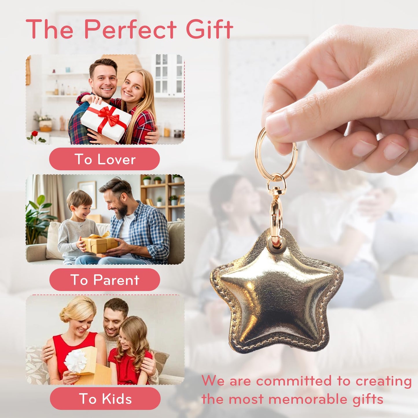 Leather Charm Keychain Holder Case Compatible with AirTag,Cute Protective Star-Shaped Cover with Luxe Ring Clip,Finder GPS Tracker Case for Wallet Keys,Bag,Pets(Golden)