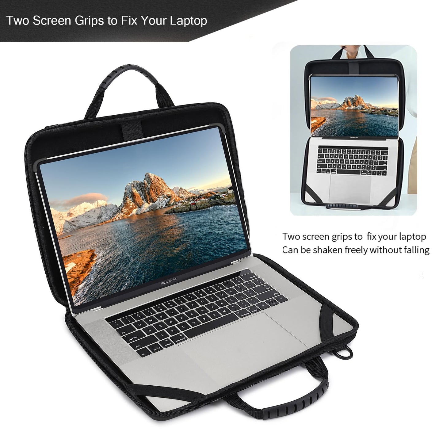 Laptop Case for 13-14 Inch MacBook Pro Air Chromebook HP Lenovo Work-in Notebook Computer Hard Shell Laptop Bag for Men Women with Pouch and Shoulder Strap (13"L x 9"W, Black)