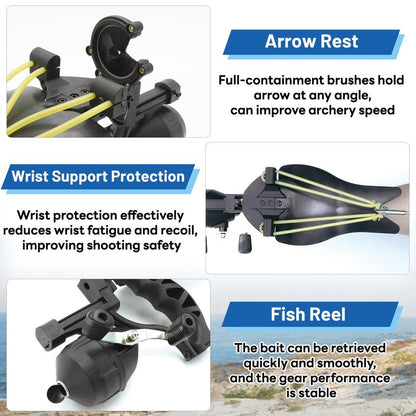 HANDBAIGE Outdoor Hunting Fishing Slingshot Archery Arrow Shooting Ammo Balls Multifunction Catapult Slingshot with Fishing Reel, Arrow Brush,Rubber Bands Fish Kit