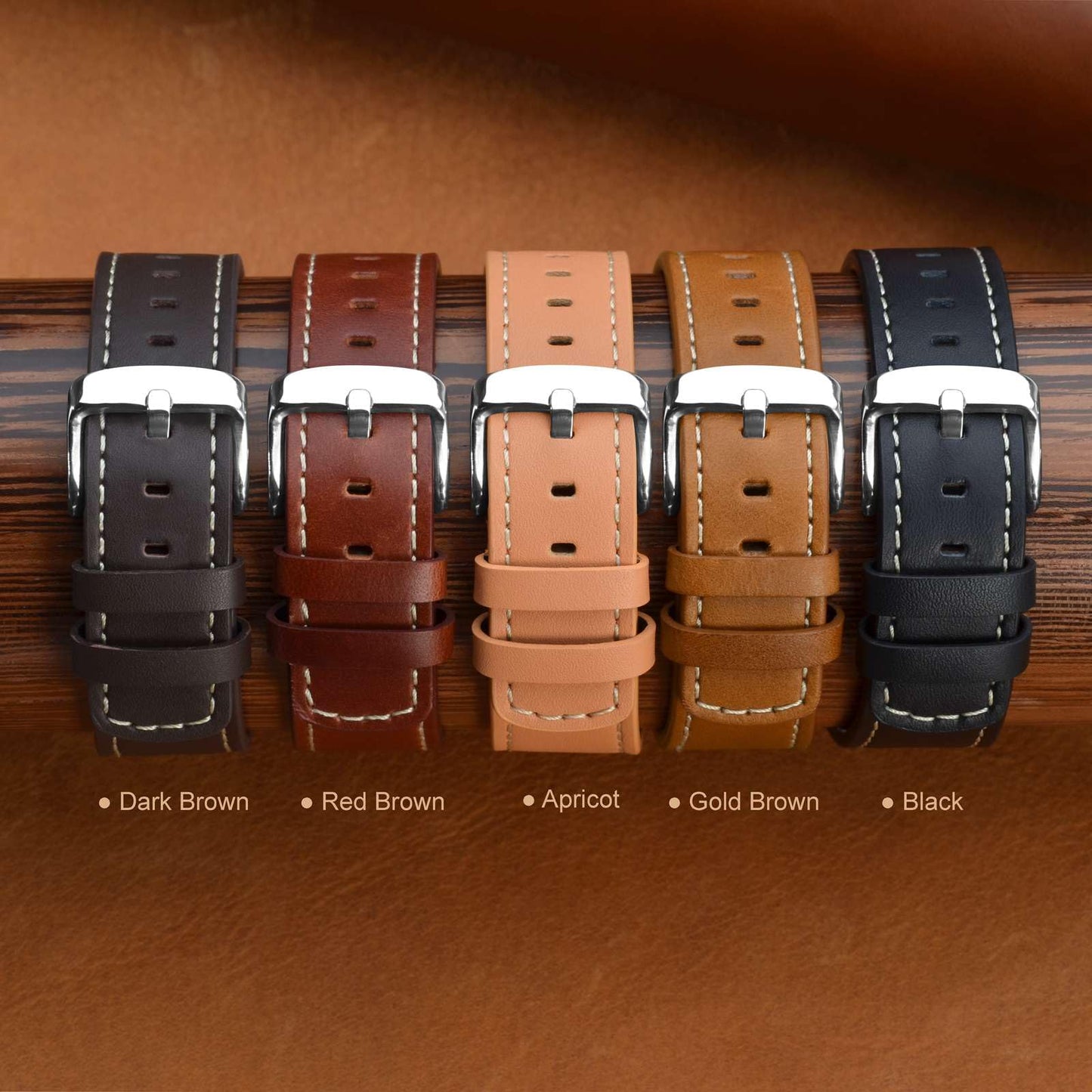 ANNEFIT 21mm Watch Band, Quick Release Genuine Leather Replacement Strap (Red Brown)