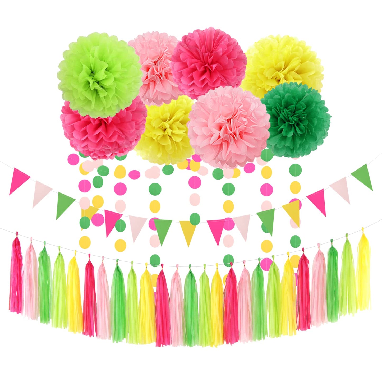 Hawaii Pool Party-Decorations Streamers - 35pcs Tissue Pom Poms,Tropical Jungle Birthday Supplies Bachelorette Tassel Garland Banner,Summer Beach Baby Shower Decor Lasting Surprise