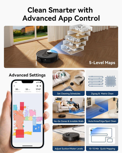 Proscenic Q8 Max Robot Vacuum and Mop with Self Emptying for 60 Days, 5,000 Pa Suction, LiDAR Navigation with Home Mapping, 200 Min Run, Auto Self-Charging, WiFi APP Control for Floor