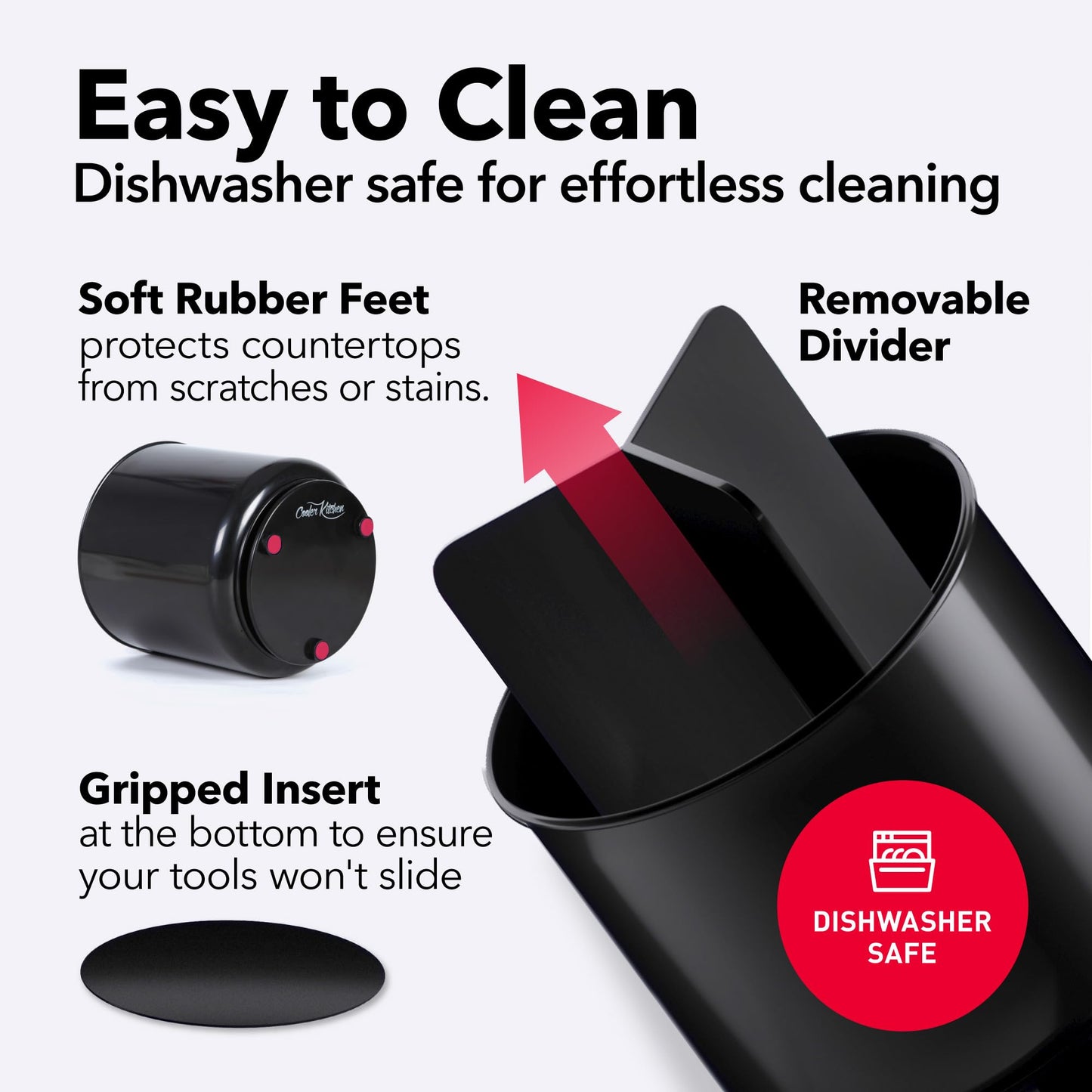 Cooler Kitchen Jumbo Extra Large Sturdy Rotating Black Utensil Holder Caddy with No-Tip Weighted Base, and Gripped Insert - Rust Proof and Dishwasher Safe Kitchen Utensils Holder
