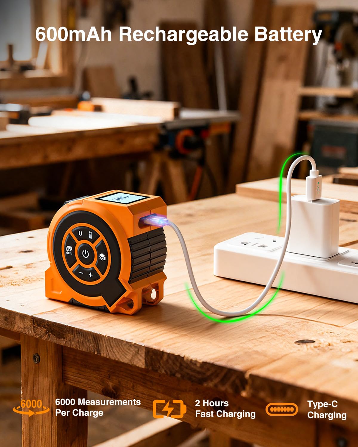 328Ft 3-in-1 Digital Laser Tape Measure Rechargeable Measuring Tool &16Ft Auto-Lock Tape Measure Movable Magnetic Hook with Area/Volume/Pythagorean, Ft/in/M/Ft+in for Construction;Woodworking;Home DIY