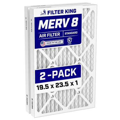 Filter King 19.5x23.5x1 Air Filter (MERV 8) (2-Pack) Dust & Allergy Control AC Furnace Filters, MADE IN USA, HVAC, Pleated, Electrostatic (Actual Size: 19.5 x 23.5 x .75)