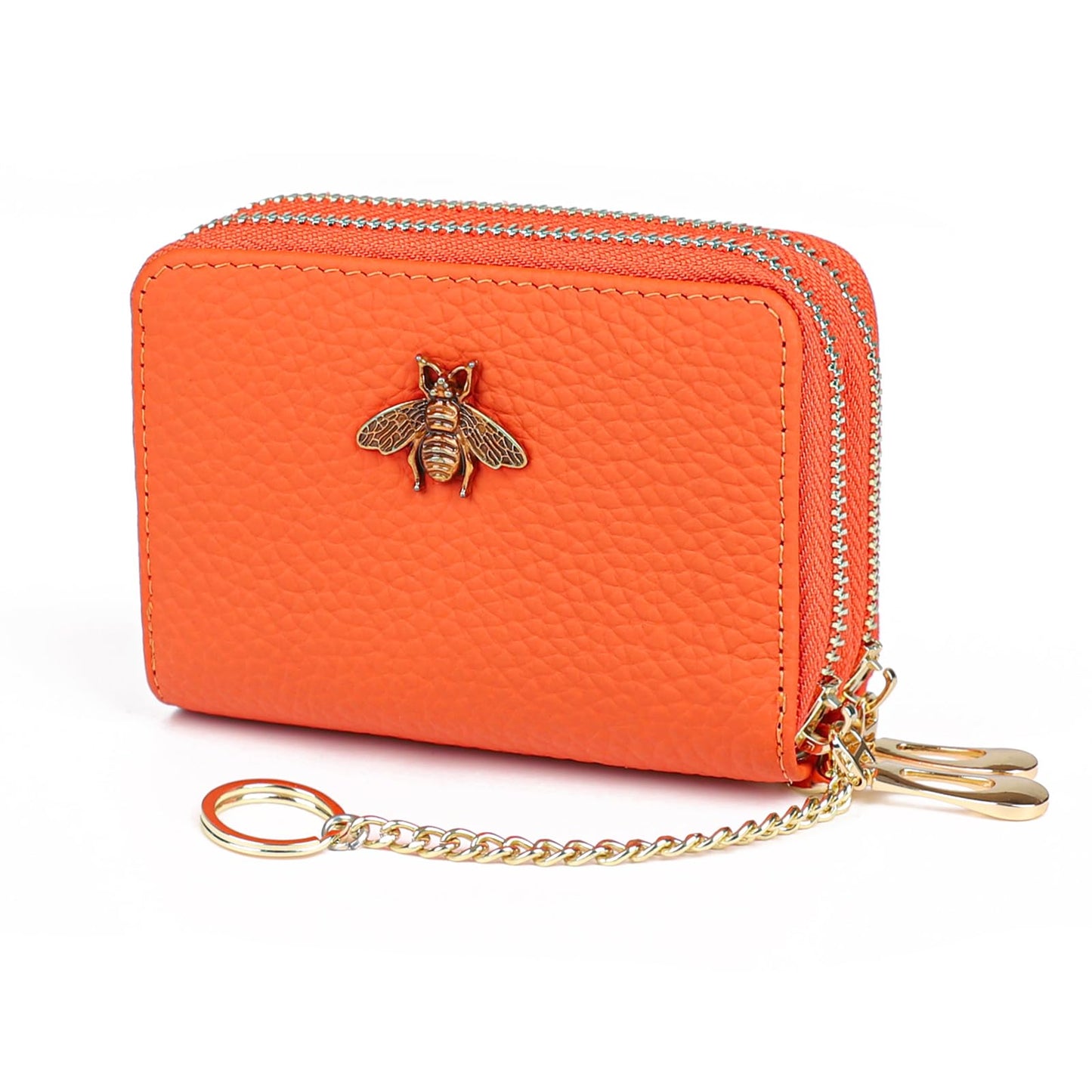 imeetu RFID Credit Card Holder, Small Leather Double Zipper Card Case Wallet for Women (Max,Orange)