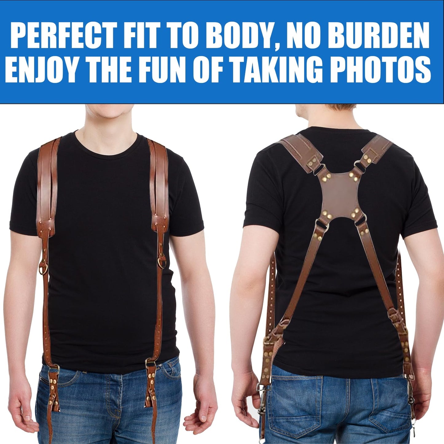 Jerliflyer Camera Harness, Dual Camera Harness, Camera Straps for Photographers for DSLR/SLR (Brown)