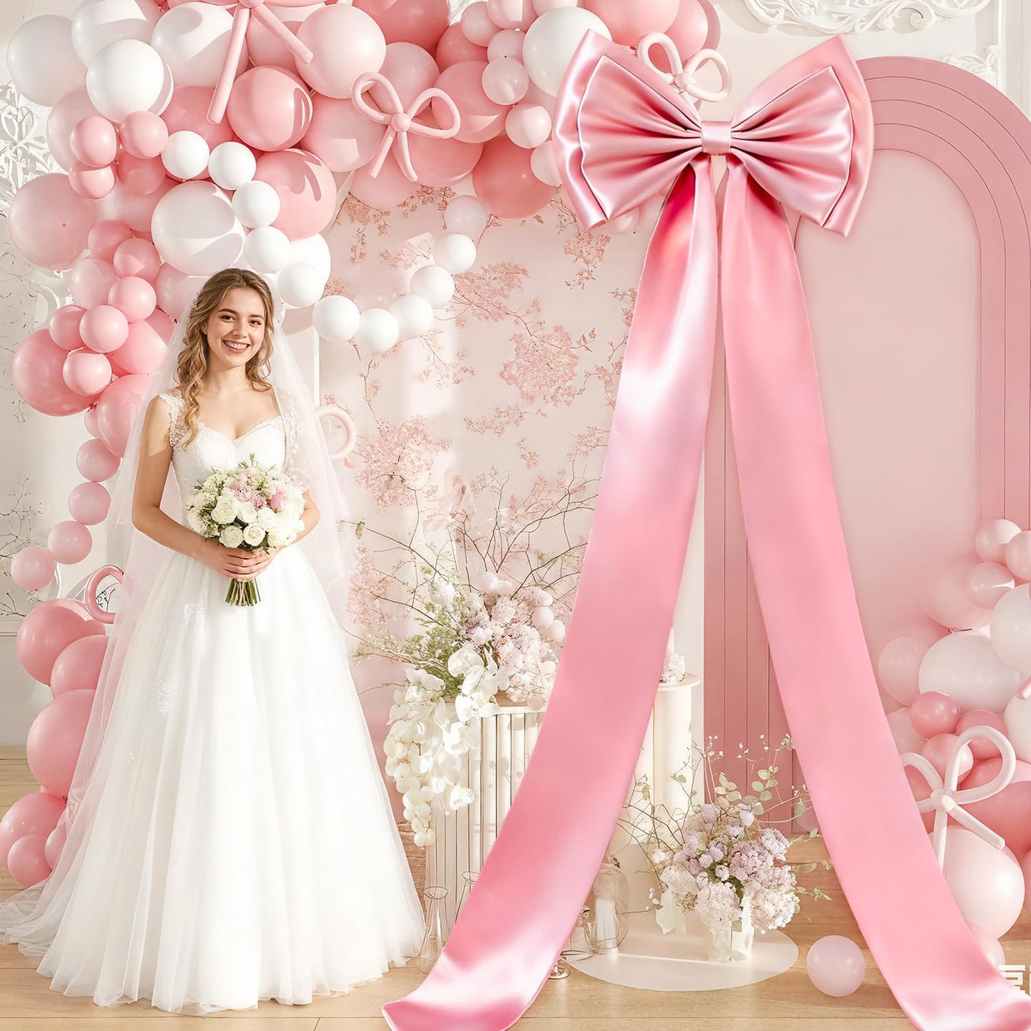 Dreamtop Giant Bow Decor, 19x75 Inch Christmas Tree Bow Topper Decoration for Christmas Tree for Home Wreath Wall Backdrop Birthday Wedding Party Decorations (Pink)