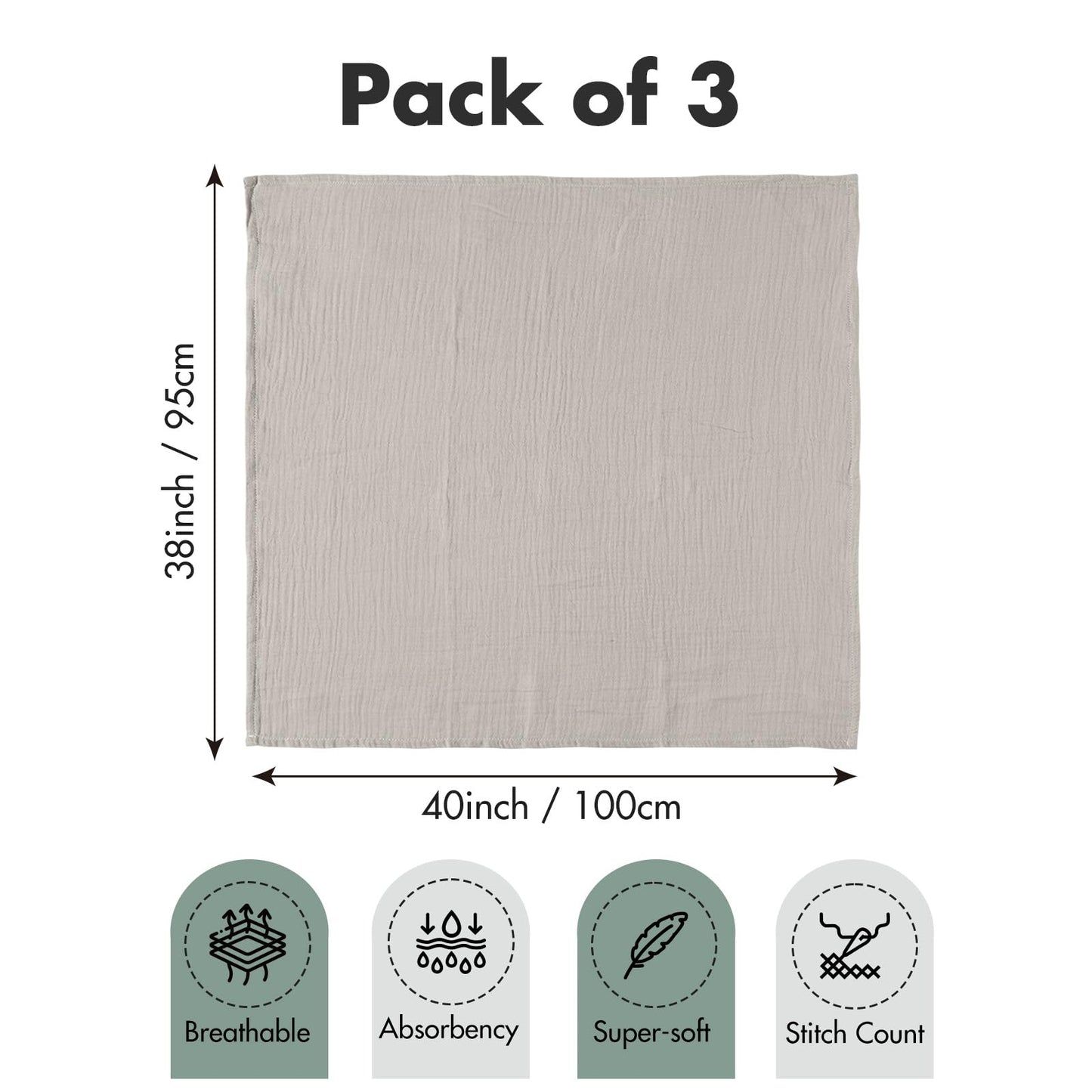 Muslin Swaddle Blankets for Newborn, 3 Pack Breathable Soft Receiving Blanket, Large 38 x 40 inches Swaddle Wrap Burping Clothes, Essentials Infant Shower Items, Toddler Gift (Bright Colors)