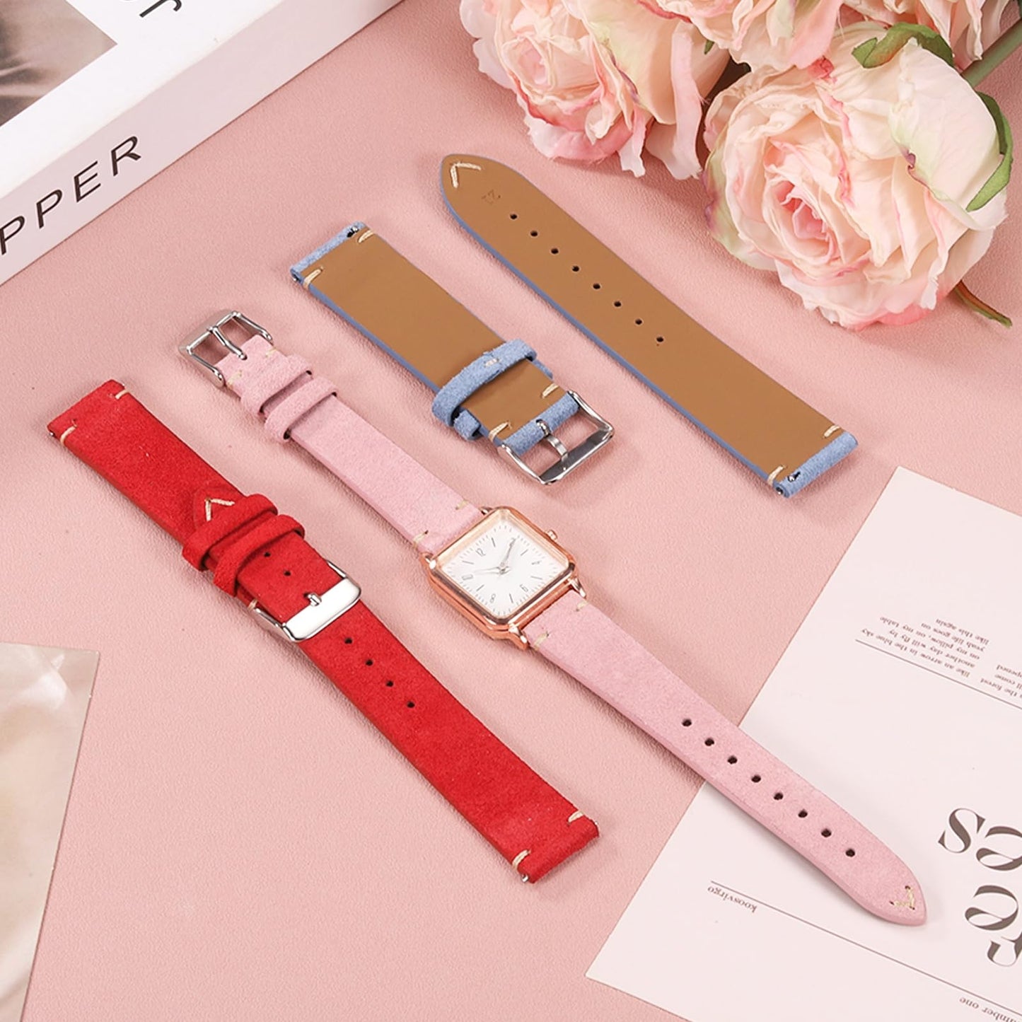 HARFINGTON Leather Watch Band 19mm Width Watch Strap Top-Grain Suede Cowhide Wrist Bands Replacement with Stainless Steel Buckle for Men Women, Light Gray